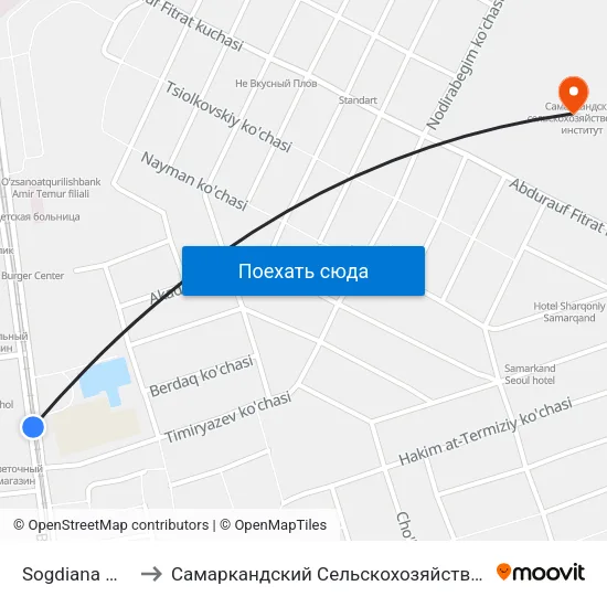 Sogdiana Maskani to Самаркандский Сельскохозяйственный Институт map
