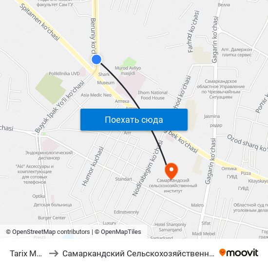 Tarix Muzeyi to Самаркандский Сельскохозяйственный Институт map