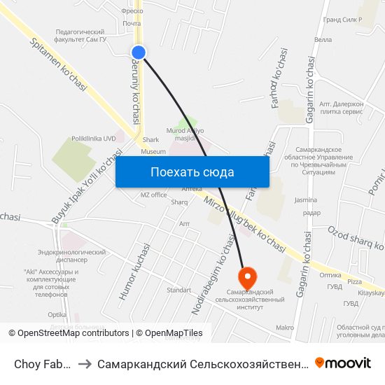 Choy Fabrikasi to Самаркандский Сельскохозяйственный Институт map