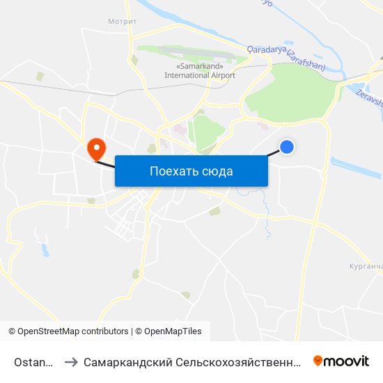 Ostanovka to Самаркандский Сельскохозяйственный Институт map