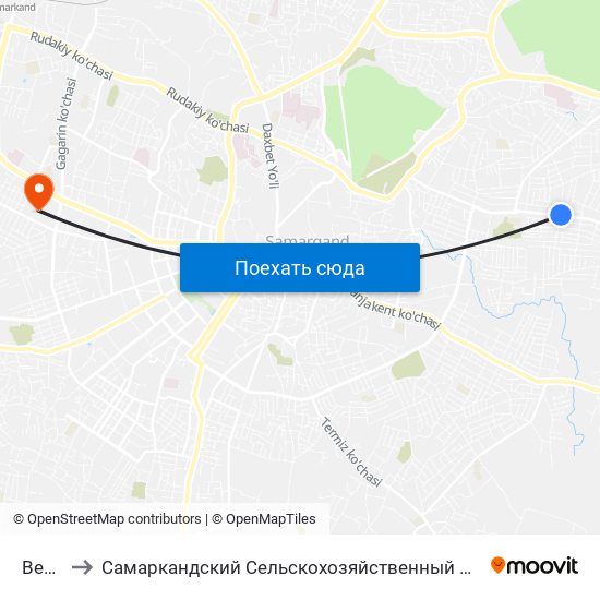 Bekat to Самаркандский Сельскохозяйственный Институт map