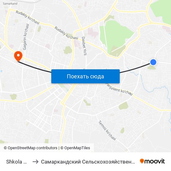 Shkola Nº 65 to Самаркандский Сельскохозяйственный Институт map