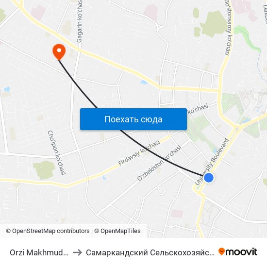 Orzi Makhmudov Str., 22 to Самаркандский Сельскохозяйственный Институт map