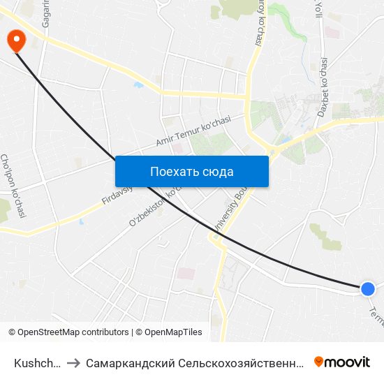 Kushchinor to Самаркандский Сельскохозяйственный Институт map