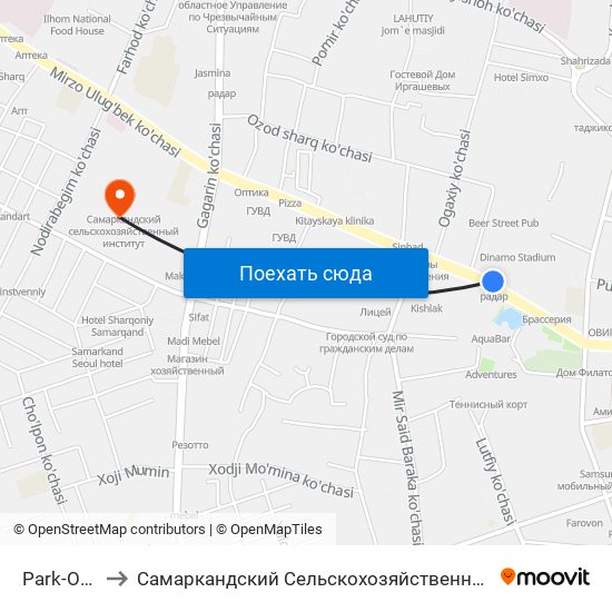 Park-Ozero to Самаркандский Сельскохозяйственный Институт map