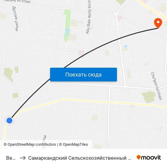 Bekat to Самаркандский Сельскохозяйственный Институт map