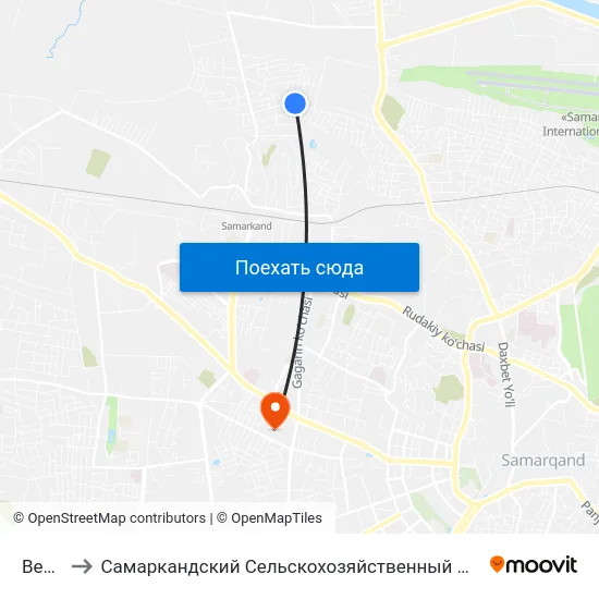 Bekat to Самаркандский Сельскохозяйственный Институт map