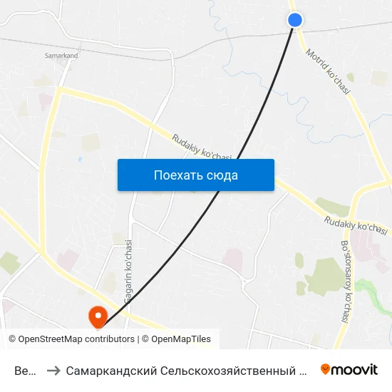 Bekat to Самаркандский Сельскохозяйственный Институт map