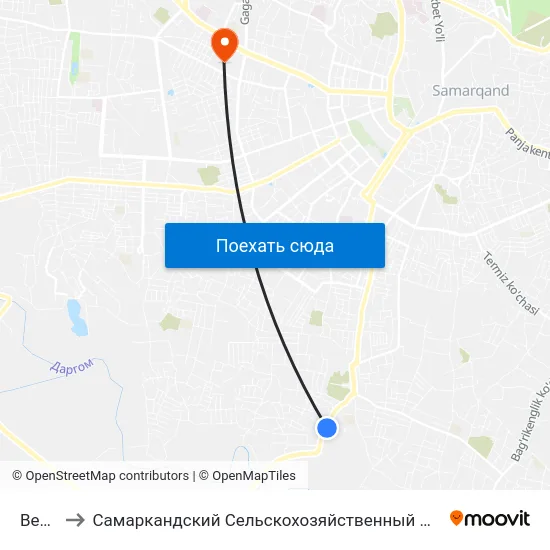 Bekat to Самаркандский Сельскохозяйственный Институт map