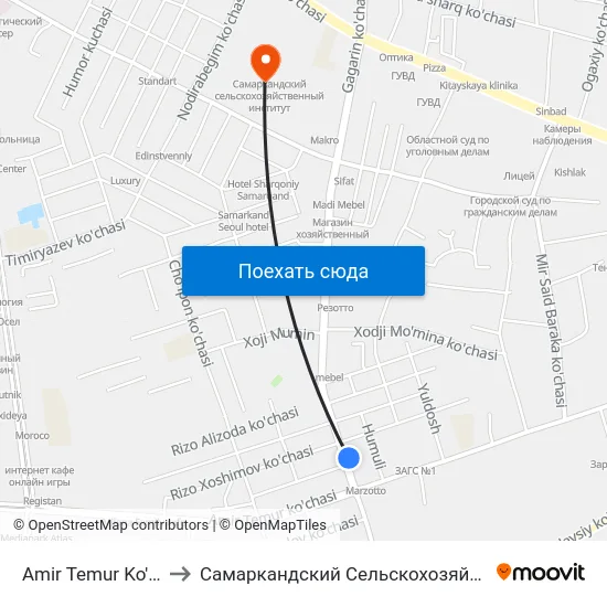Amir Temur Ko'Chasi, 124 to Самаркандский Сельскохозяйственный Институт map