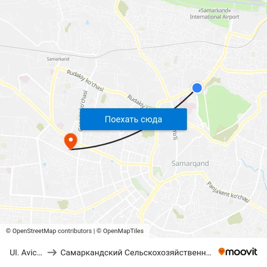 Ul. Avicenni to Самаркандский Сельскохозяйственный Институт map