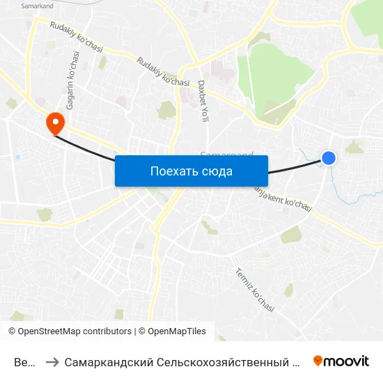 Bekat to Самаркандский Сельскохозяйственный Институт map