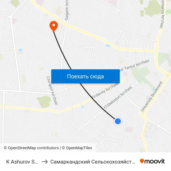K Ashurov Street, 16 to Самаркандский Сельскохозяйственный Институт map