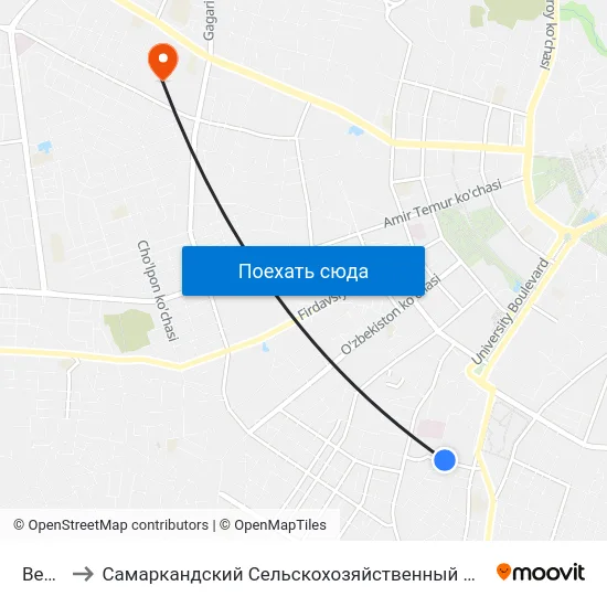 Bekat to Самаркандский Сельскохозяйственный Институт map