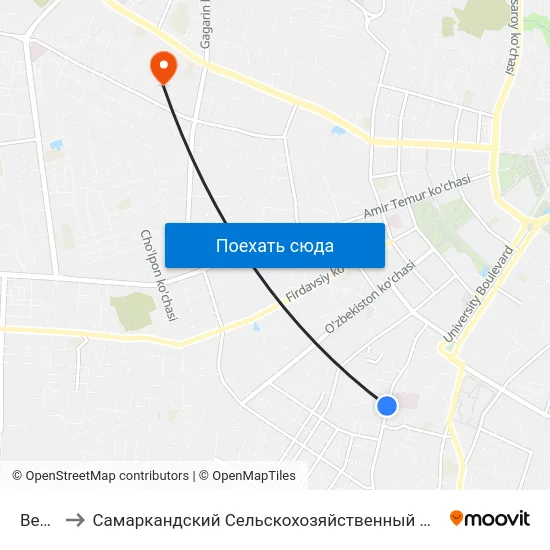 Bekat to Самаркандский Сельскохозяйственный Институт map