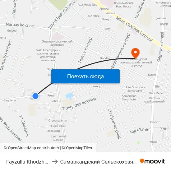 Fayzulla Khodzhayev Street, 4 to Самаркандский Сельскохозяйственный Институт map
