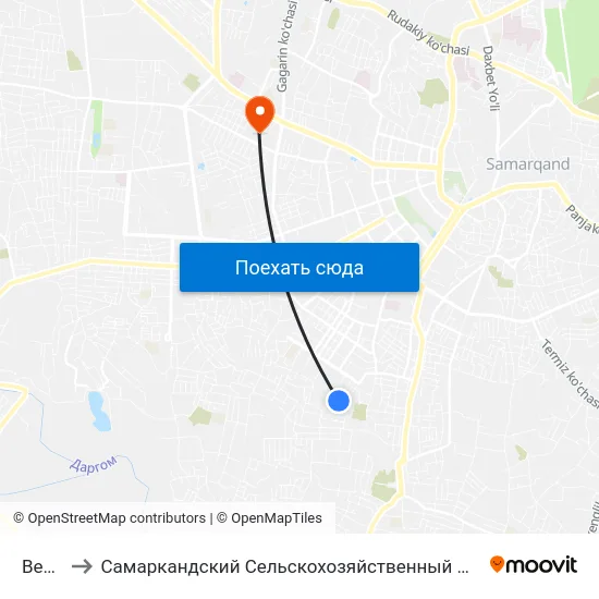 Bekat to Самаркандский Сельскохозяйственный Институт map