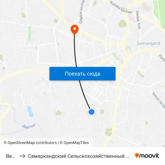 Bekat to Самаркандский Сельскохозяйственный Институт map