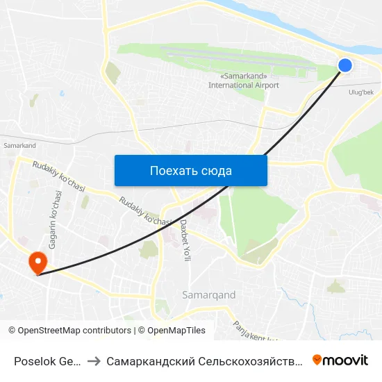 Poselok Geologov to Самаркандский Сельскохозяйственный Институт map