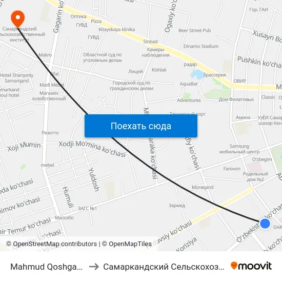 Mahmud Qoshgariy Ko'Chasi, 85 to Самаркандский Сельскохозяйственный Институт map