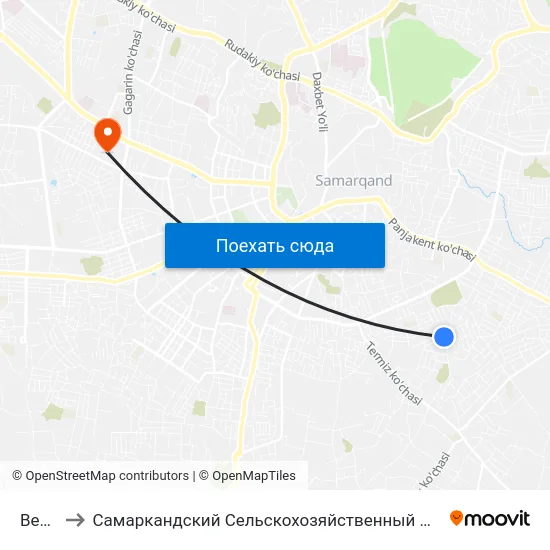 Bekat to Самаркандский Сельскохозяйственный Институт map