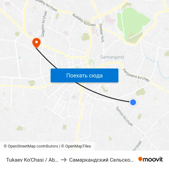Tukaev Ko'Chasi / Abdullo Qahor Ko'Chasi to Самаркандский Сельскохозяйственный Институт map
