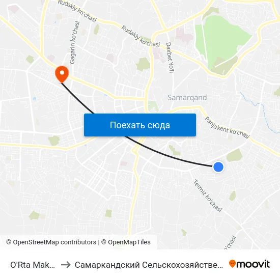 O'Rta Maktab 31 to Самаркандский Сельскохозяйственный Институт map