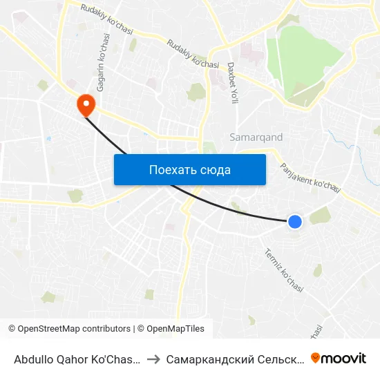 Abdullo Qahor Ko'Chasi / Sadriddin Ayni Ko'Chasi to Самаркандский Сельскохозяйственный Институт map