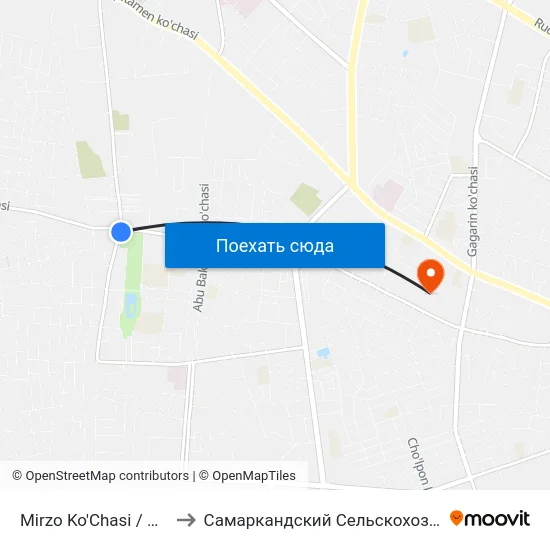 Mirzo Ko'Chasi / Narpay Ko'Chasi to Самаркандский Сельскохозяйственный Институт map