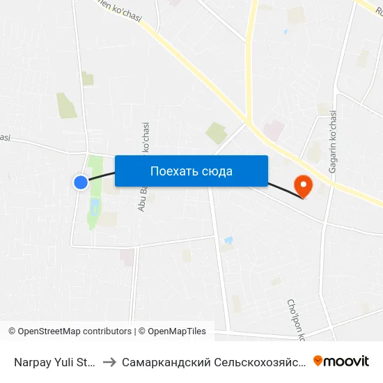 Narpay Yuli Street, 226a to Самаркандский Сельскохозяйственный Институт map