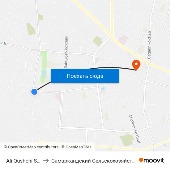 Ali Qushchi Street, 35 to Самаркандский Сельскохозяйственный Институт map