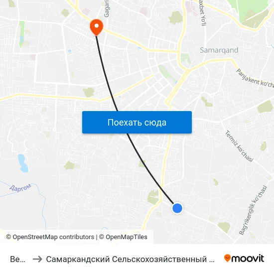 Bekat to Самаркандский Сельскохозяйственный Институт map