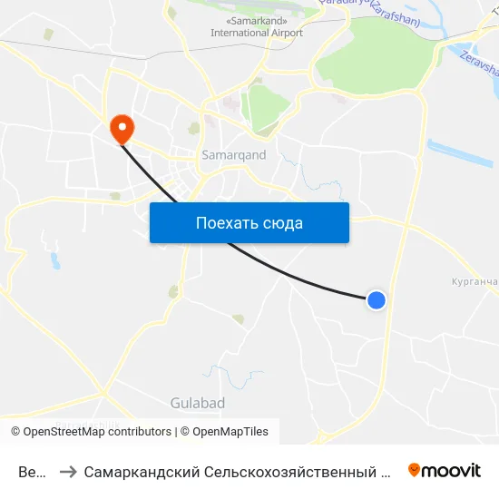 Bekat to Самаркандский Сельскохозяйственный Институт map