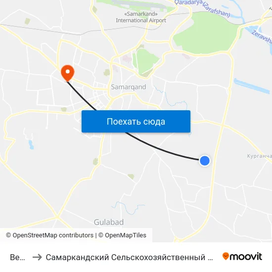 Bekat to Самаркандский Сельскохозяйственный Институт map