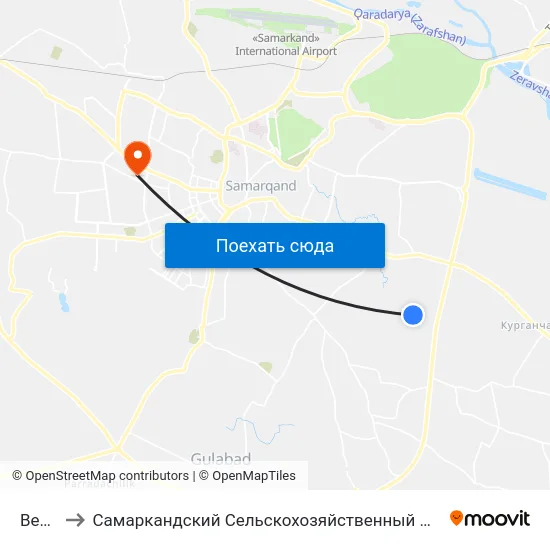 Bekat to Самаркандский Сельскохозяйственный Институт map