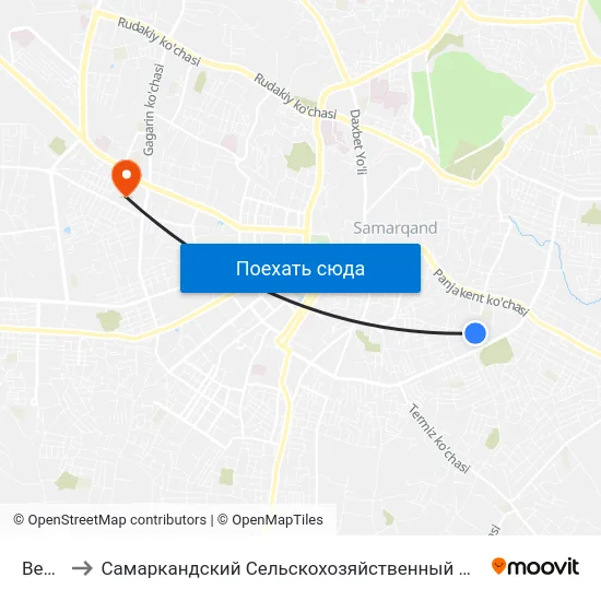 Bekat to Самаркандский Сельскохозяйственный Институт map