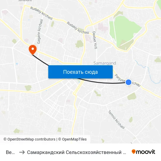 Bekat to Самаркандский Сельскохозяйственный Институт map