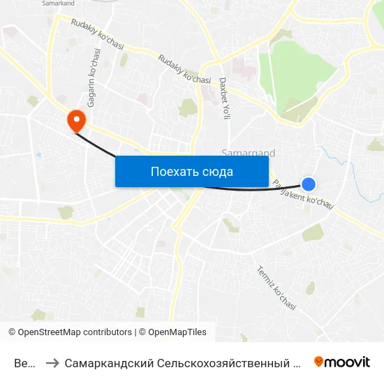 Bekat to Самаркандский Сельскохозяйственный Институт map