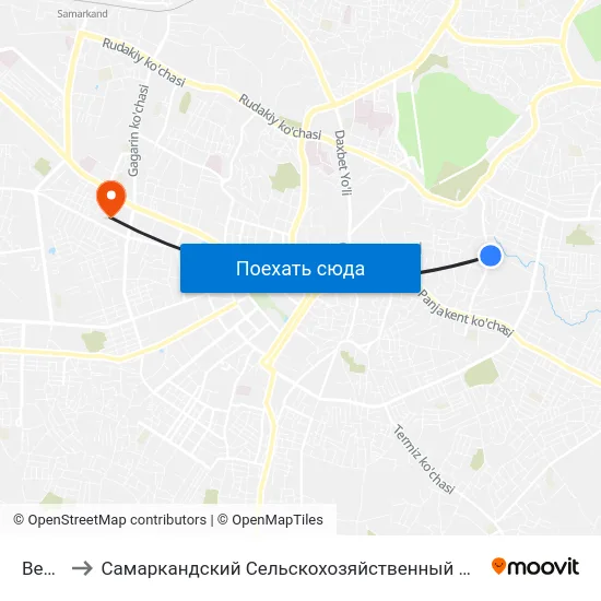Bekat to Самаркандский Сельскохозяйственный Институт map