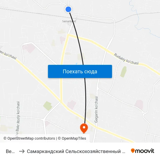 Bekat to Самаркандский Сельскохозяйственный Институт map