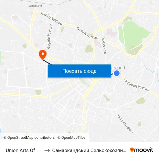 Union Arts Of Samarqand to Самаркандский Сельскохозяйственный Институт map