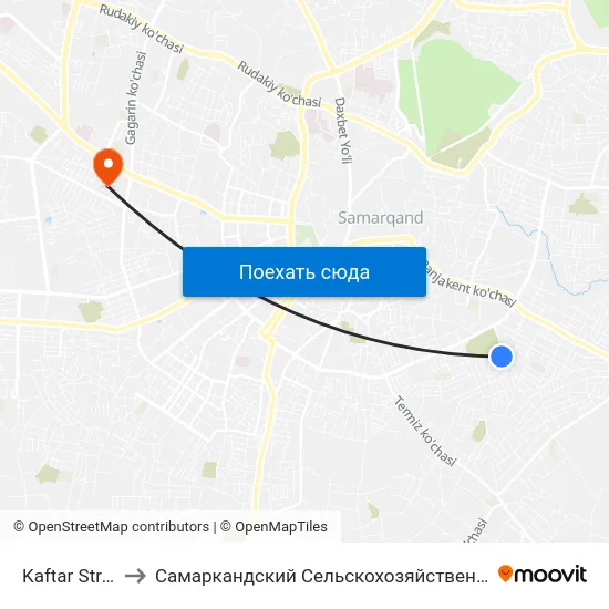 Kaftar Street, 2 to Самаркандский Сельскохозяйственный Институт map