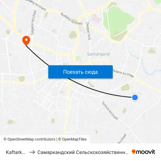 Kaftarkhona to Самаркандский Сельскохозяйственный Институт map