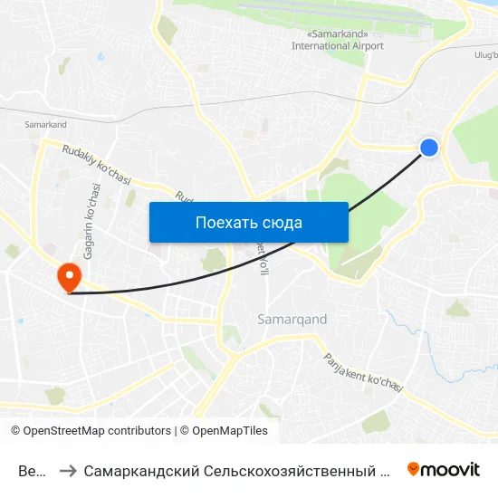 Bekat to Самаркандский Сельскохозяйственный Институт map