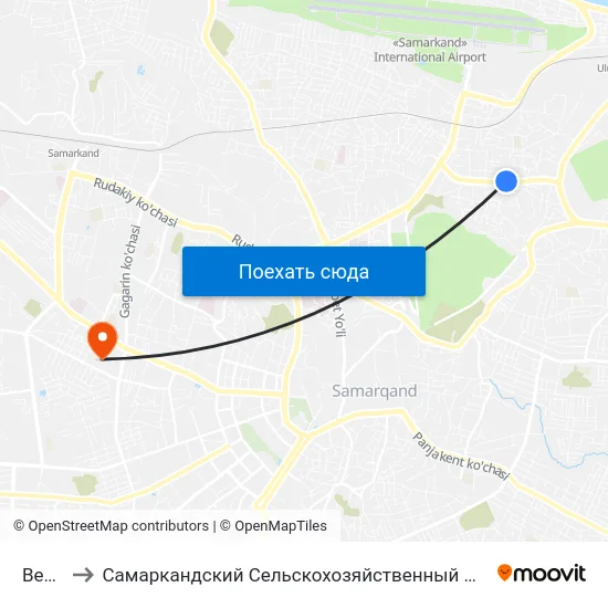 Bekat to Самаркандский Сельскохозяйственный Институт map