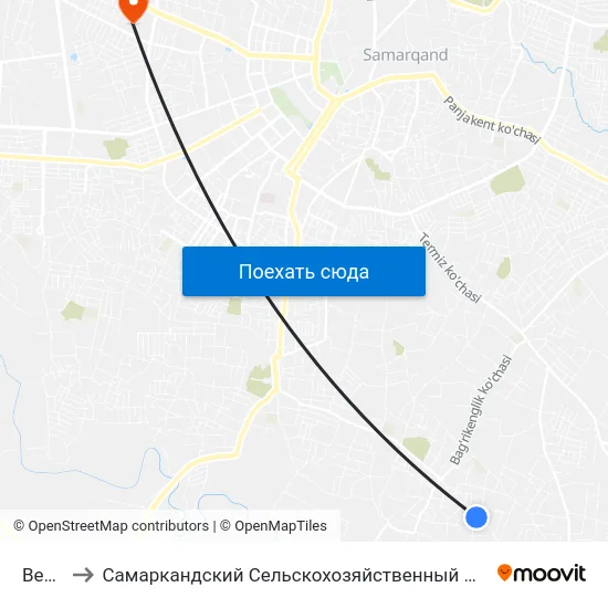 Bekat to Самаркандский Сельскохозяйственный Институт map