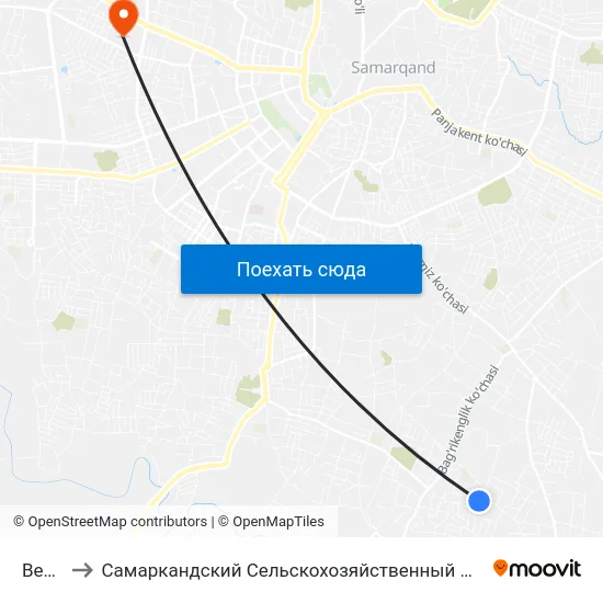 Bekat to Самаркандский Сельскохозяйственный Институт map