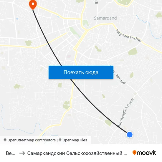Bekat to Самаркандский Сельскохозяйственный Институт map