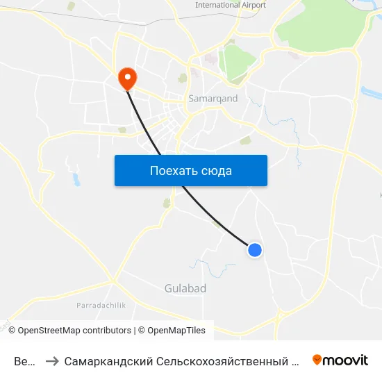 Bekat to Самаркандский Сельскохозяйственный Институт map