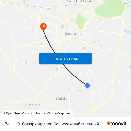 Bekat to Самаркандский Сельскохозяйственный Институт map